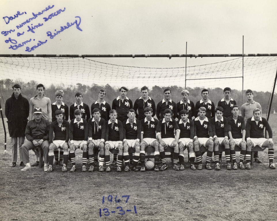 Soccer team, 13-3-1 on the year.
Front Row: Coach Lindsley
Dave Dunlap
Bobby Lock
Bobby Thompson
John Books
Rick Heilman
Mike Eberhardt
Randy Sklenar
Joe Douglas
Steve Davis
Richard McCormick
John Principe
Ted Smith

Top Row: 
Bruce Pall
David Black
Tom E